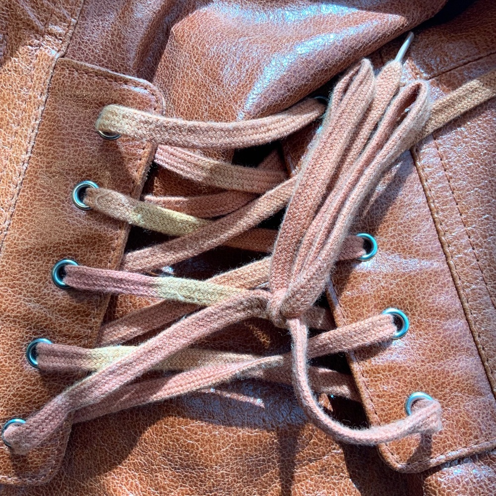 RARE! Y2K VINTAGE Leather! XOXO Womens Bomber Jacket Lace Up Moto Size XL - Picture 13 of 14